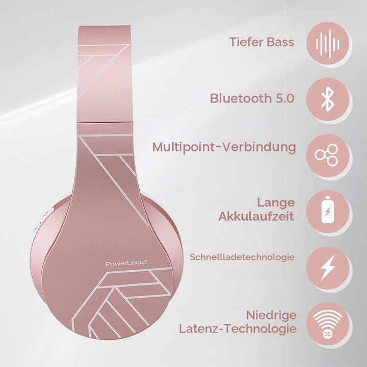 PowerLocus Kabellose Kopfhörer Over Ear, Kopfhörer Bluetooth mit Mikrofon, Faltbar, weiche Ohrpolste