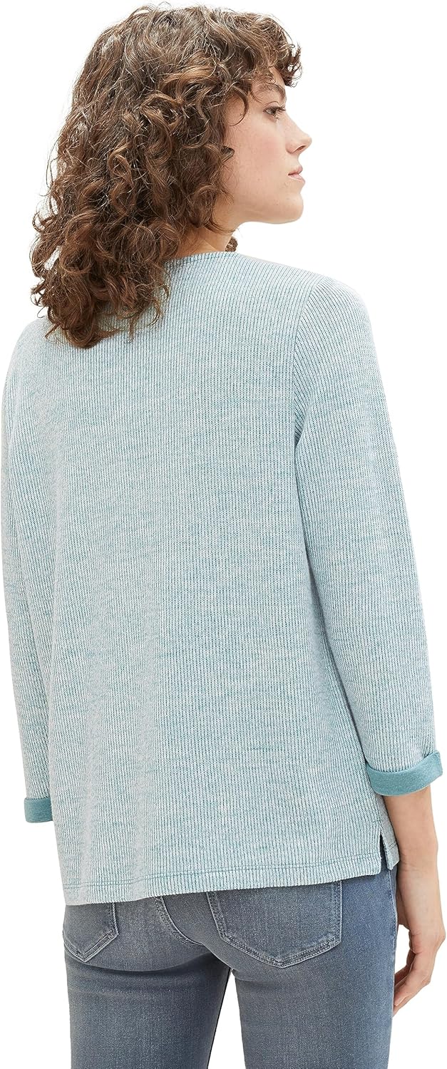 TOM TAILOR Damen Cosy Swearshirt mit 3/4-Arm XS 32402 - Ever Green Melange, XS 32402 - Ever Green Me