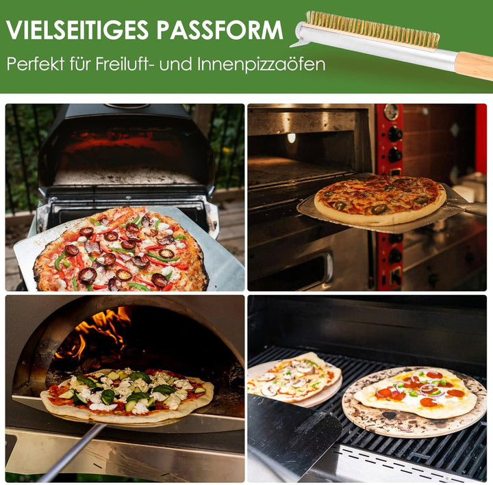 Profi Pizzaofen-Bürste 52cm mit Edelstahlschaber und Messingborsten – Ideal für Outdoor- und Indoor-