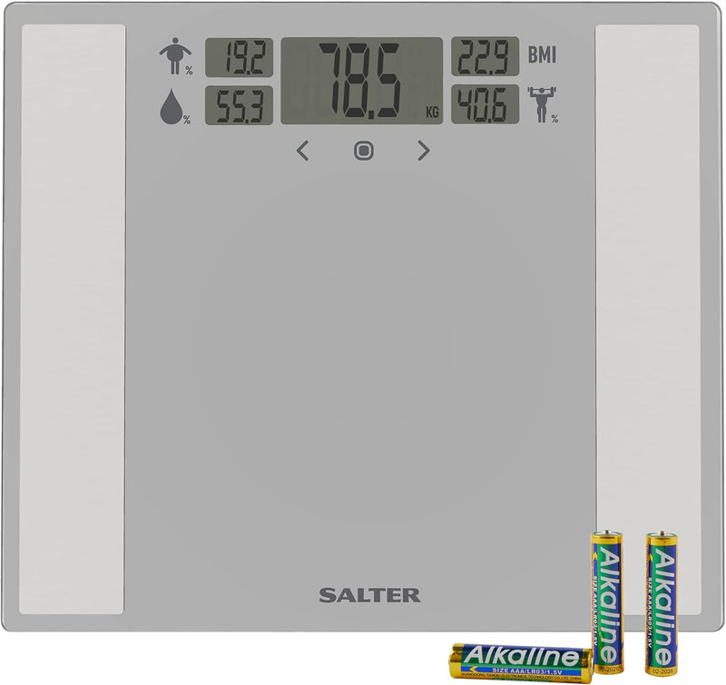 Salter 9185 SV3R ultraflache digitale Körperanalyse Personenwaage, Badezimmerwaage, Gewicht, Körperf