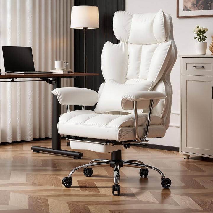 Efomao bürostuhl, PU Leder bürostuhl ergonomisch, Chefsessel mit Lendenwirbelstütze und hoher Rücken