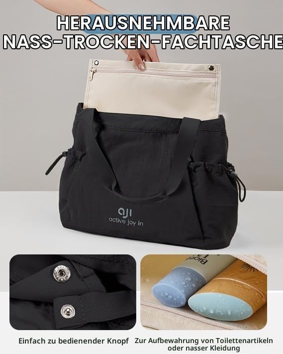 aji Yogatasche, Yoga Tasche mit Nass- und Trockenaufbewahrungstasche und Vielen Fächern, Yogamatte T