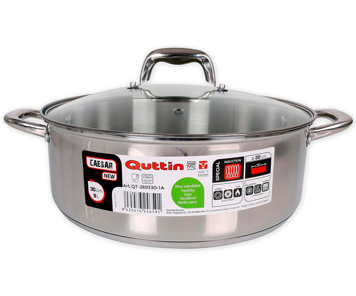 Quttin New Caesar Professioneller Kochtopf für Induktion, Küche und Backofen, grosser Topf, Edelstah