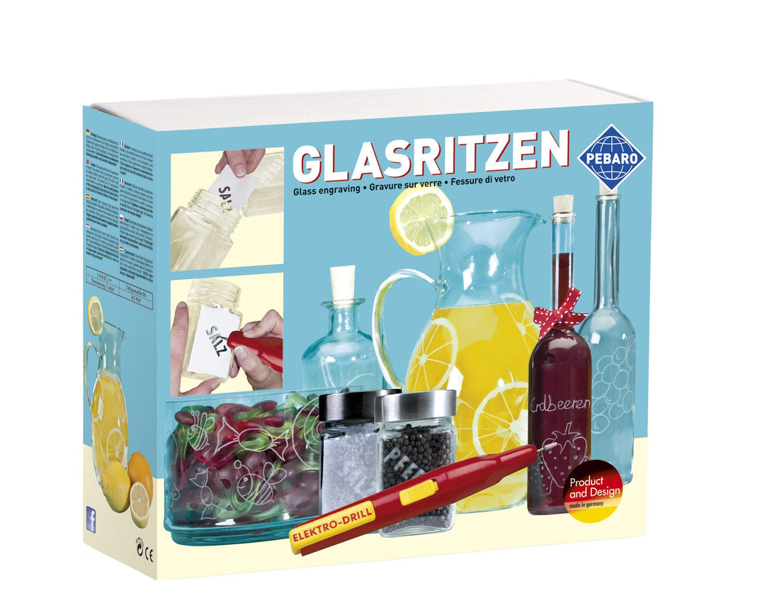 Pebaro 0357 Bastelset Glasritzen, batteriebetriebener Gravierstift, 3 Schleifstifte, 2 Gläser, inkl.
