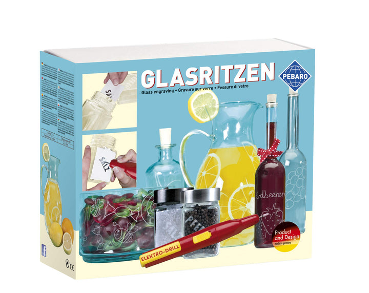 Pebaro 0357 Bastelset Glasritzen, batteriebetriebener Gravierstift, 3 Schleifstifte, 2 Gläser, inkl.