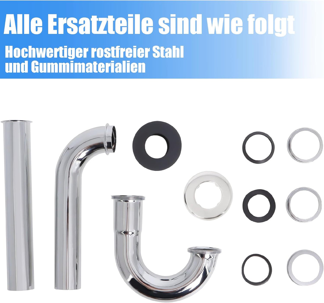 Universal Siphon Waschbecken 200mm Extra Lang G1-1/4" Edelstahl Abflussrohr, Ablaugarnitur Waschbeck
