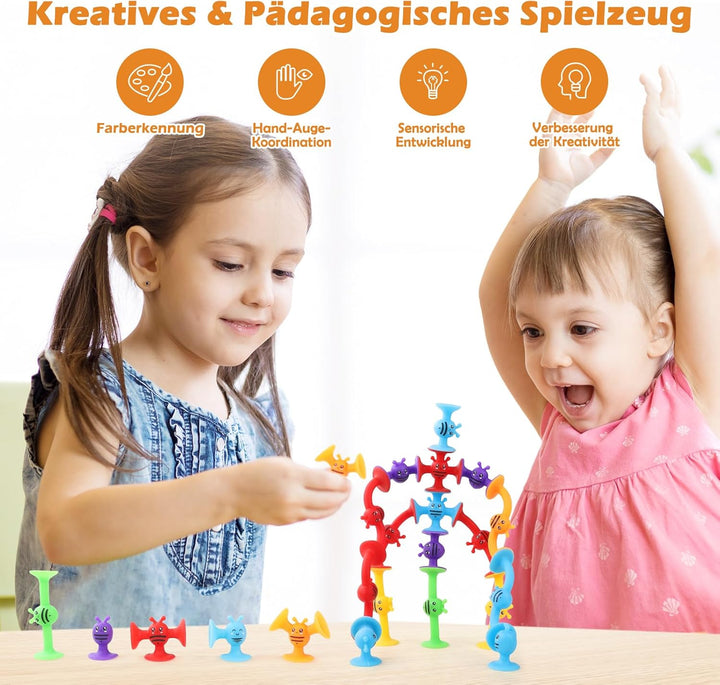 42 Stück Saugnapf Spielzeug, Saugnapf Badewannenspielzeug für Kinder ab 3 Jahren, sensorisches Saugs