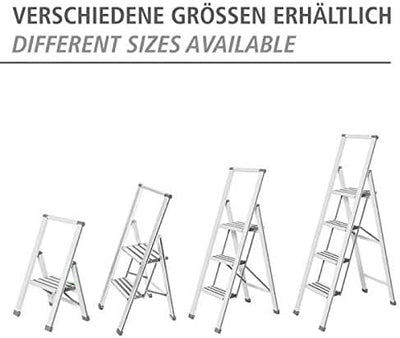 WENKO Leichte Aluminium Trittleiter mit 4 Stufen für 100 cm höheren Stand, rutschsichere XXL-Stufen,