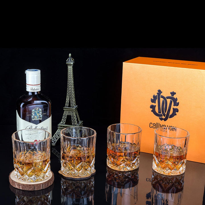 calliva von 4er-Set Whiskey Gläser, Bleifreie Kristall Whisky Glas 300 ml für Cocktail, Margarita, M