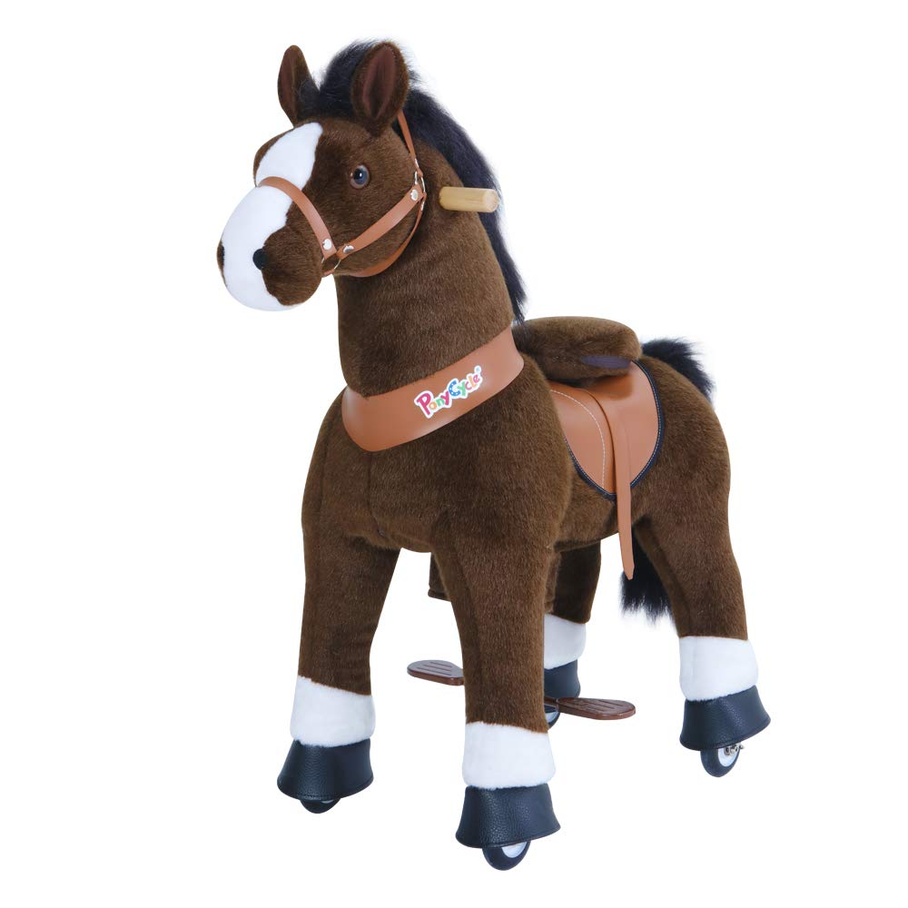 PonyCycle Offizielle Klassisch Modell U Reiten auf Pferd Spielzeug Plüsch Lauftier Dunkelbraunes Pfe