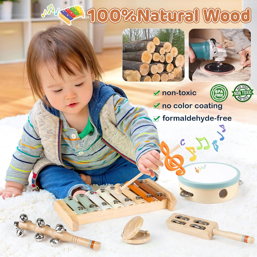 Toddler Musical Instruments, Neutral Colours Montessori Wooden Musical Instruments for Toddlers from