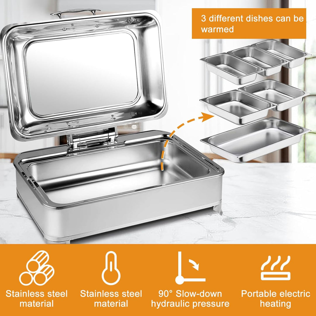 Chafing Dish Elektrisch, 9L Speisewärmer Buffetwärmer Elektrisch, Edelstahl Wärmebehälter Buffet für