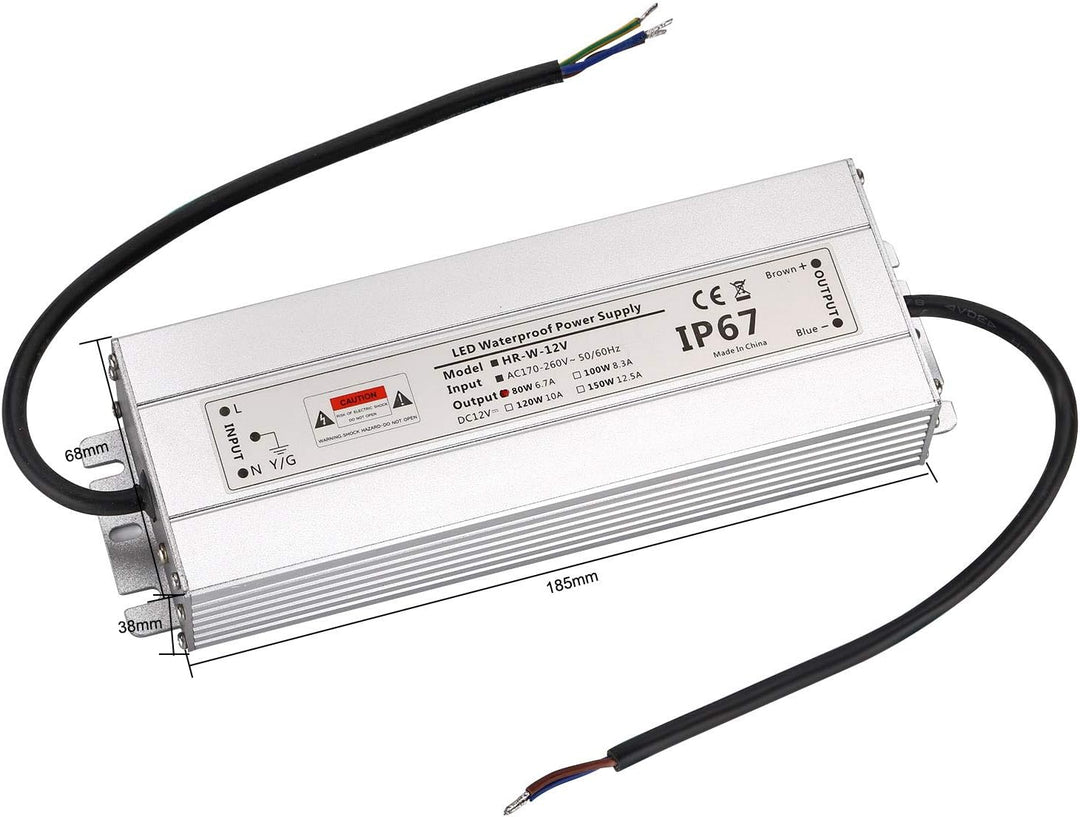 LED Trafo 12V 80W 6,7A IP67,geeignet für LED Stripes und Leuchtmittel,Upgrade Transformator Netzteil