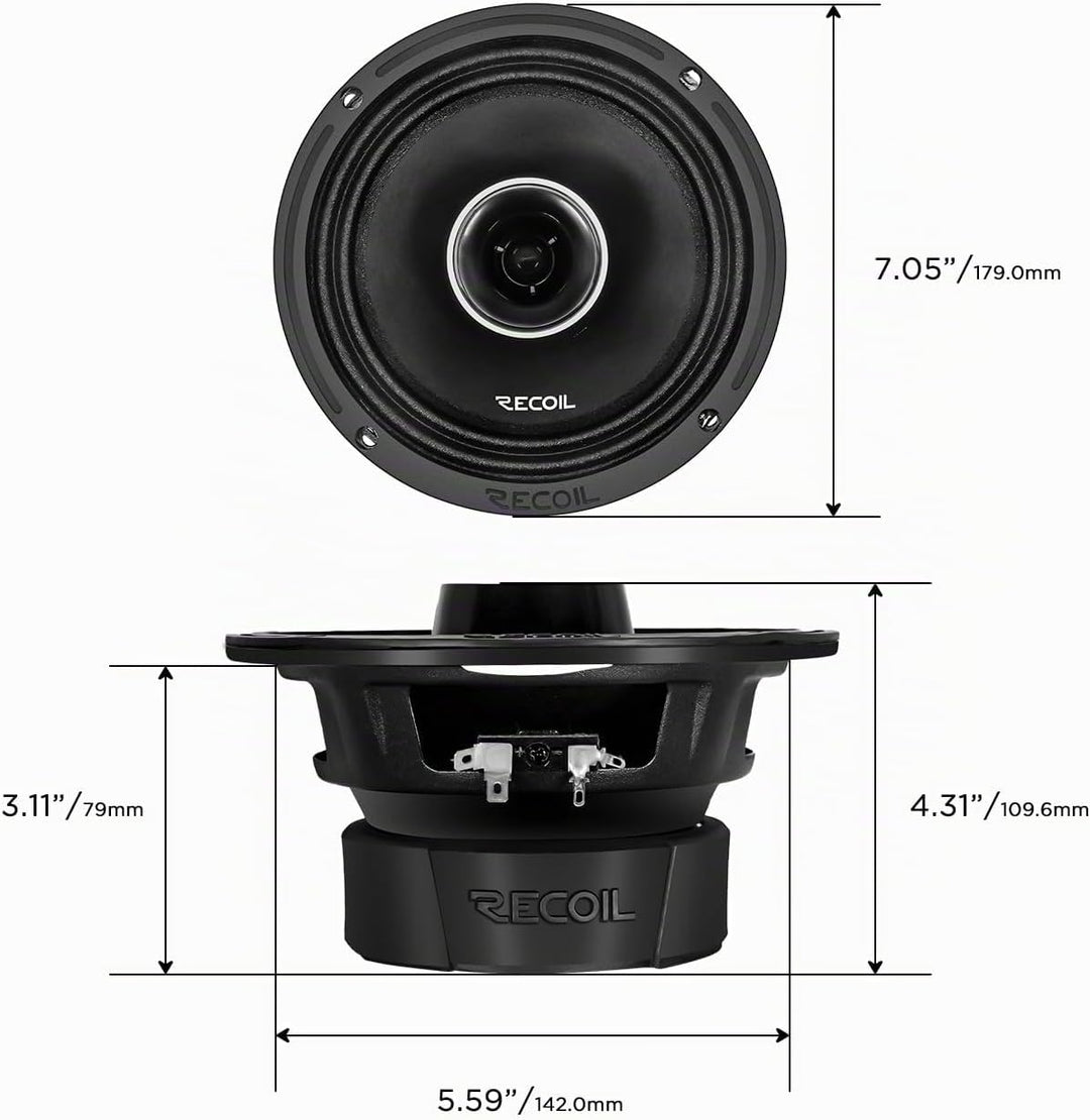 RECOIL MX65 Paar 6,5 Zoll （16,5 cm 2-Wege Pro Audio Mitteltöner Koaxiallautsprecher mit eingebauten