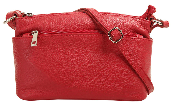 Umhängetasche Echt Leder Damen Made in Italy, Crossbody Bag, Messenger Bag mit Reissverschluss, Schu