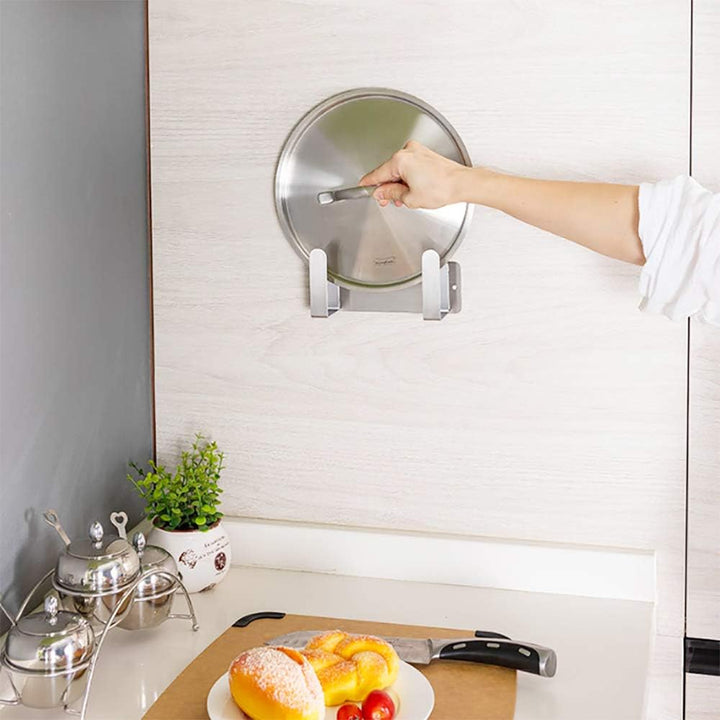 Topfdeckelhalter, An der Wand befestigte 304 Edelstahl-Wannen-Deckel-Organisator-Halter, Selbstklebe