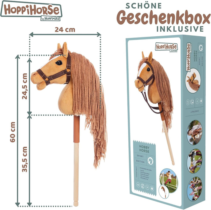 HOPPIHORSE Steckenpferd mit Trense - A4 - Hobby Horse mit Zügeln, Schultergurt, Schweif - hochwertig