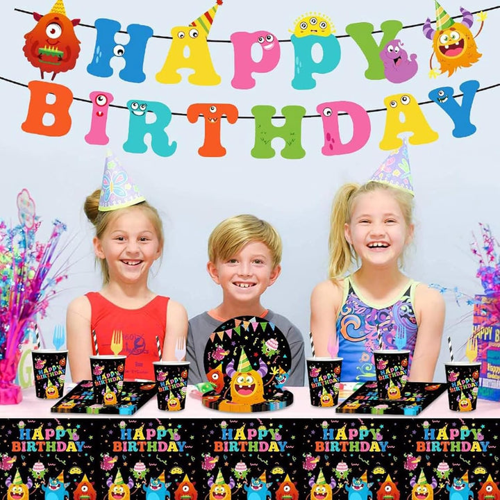 JUMXBUM 101 Stück Monster Geschirr, für 20 Gäste, Monster Geburtstags Geschirr Set, für Kinder Kinde