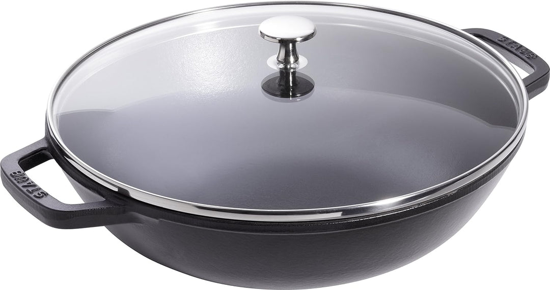 STAUB Wok aus Gusseisen, 30 cm, inkl. Glasdeckel, Induktionsgeeignet, Schwarz
