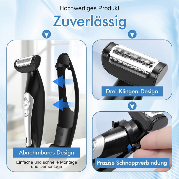 Rückenhaartrimmer für Männer mit extra grosser Reichweite, abnehmbarem Griff und Power-Burst-Technol