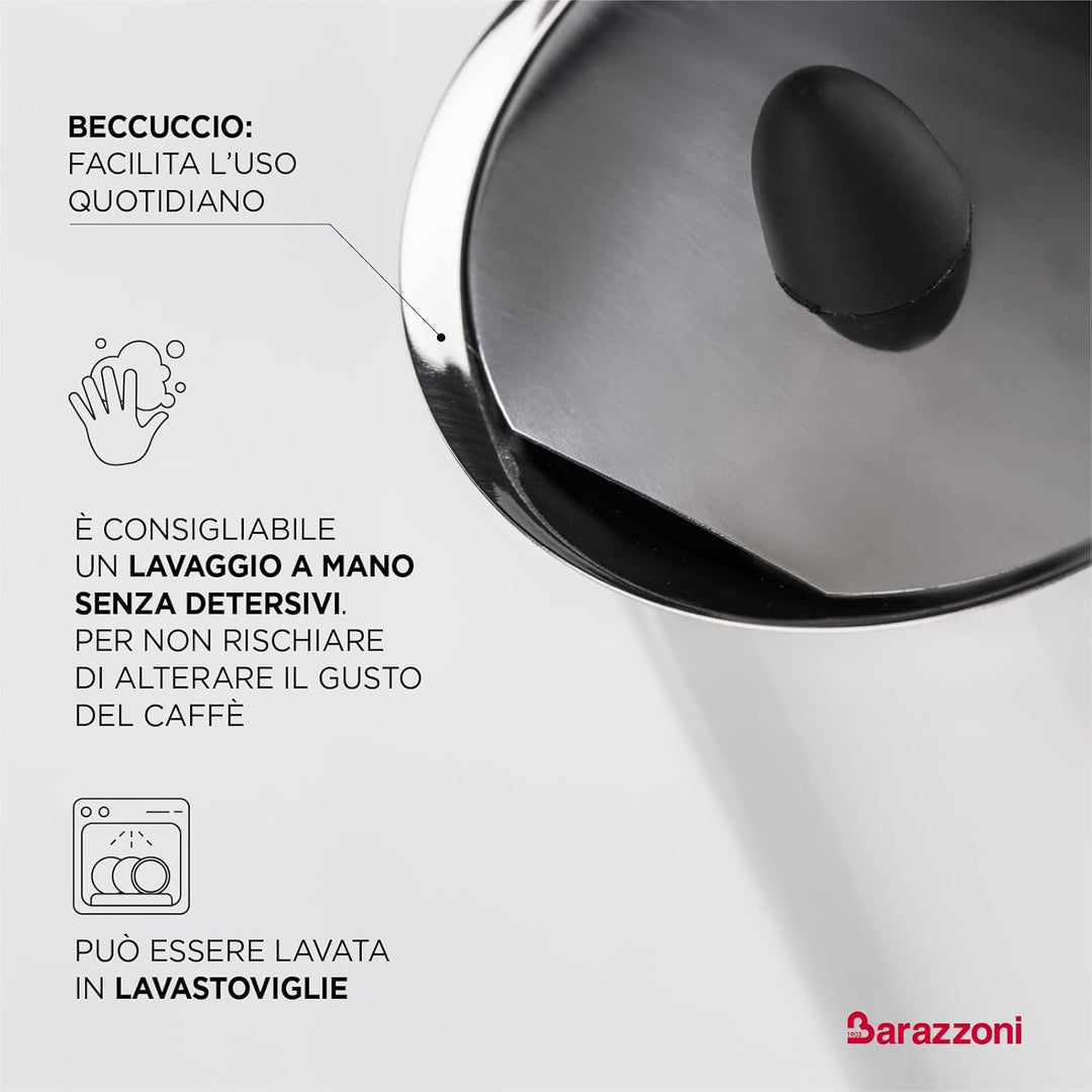 Barazzoni La Caffettiera INOX Espressokocher, 6 Tassen, Edelstahl, Grau, 11.3x14.8x19.7 cm, 11.3x14.