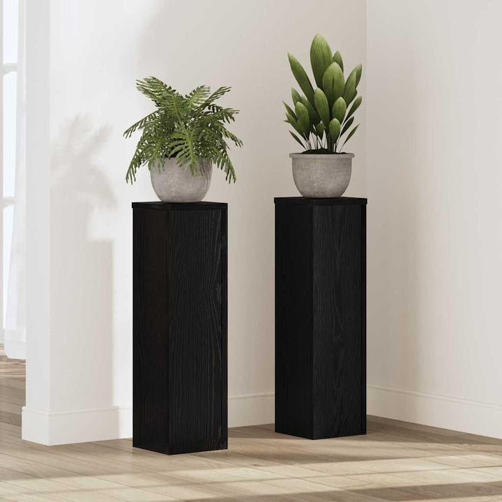 vidaXL Pflanzenständer 2er Set Schwarz Eiche 17 x 17 x 60 cm Aus Holz Minimalistische Innensäule für