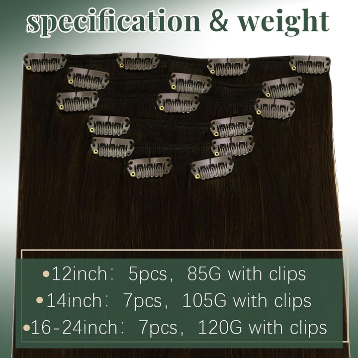 Ugeat Braun Clip in Extensions Echthaar Einzelne 55cm Haar Extensions Echthaar Clip Dunkelbraun Farb