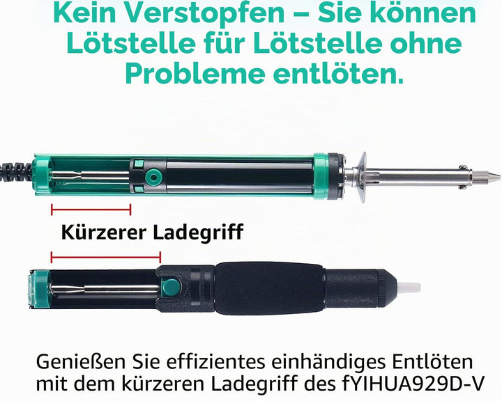 YIHUA 929D-V Elektrisches Vakuum Entlötkolben Lötkolben Sauger Entlötpumpe mit kürzerem Ladegriff un