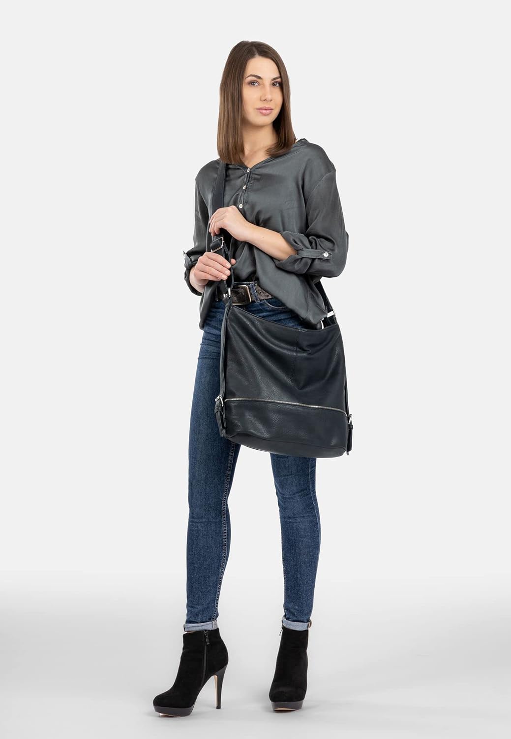 Caspar TS732 grosse Damen XL Umhängetasche Dunkelblau, Dunkelblau