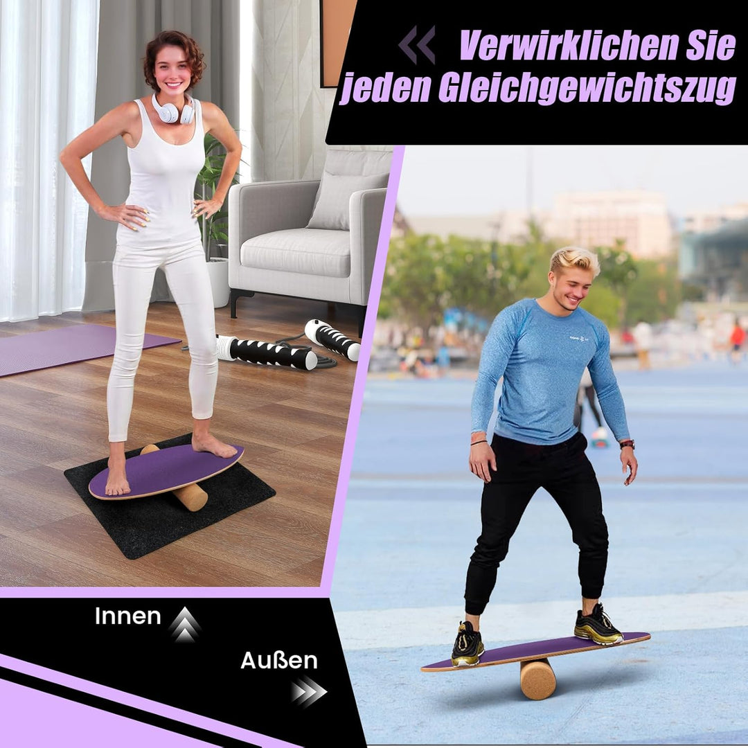 COSTWAY Balance Board aus Holz, Balancebrett, Balance Trainer Trickboard für zuhause, inkl. Korkroll