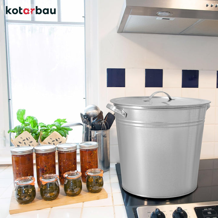 KOTARBAU® Einkochtopf gross mit Deckel &amp; Zwischenboden 32l Stahl verzinkt Zinkeimer grosser Kochtopf