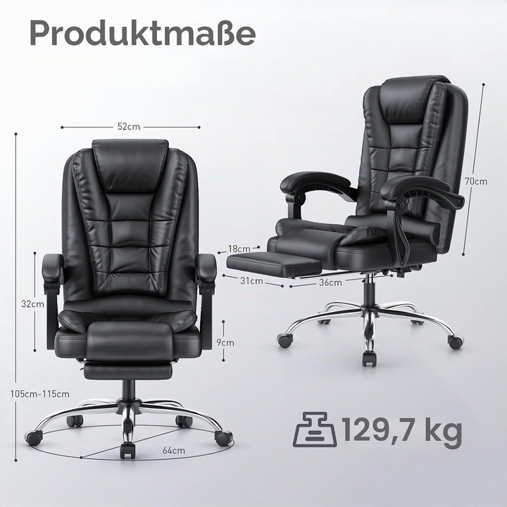 naspaluro Chefsessel Bürostuhl mit Fussstütze, Ergonomischer Schreibtischstuhl mit Hoher Rückenlehne