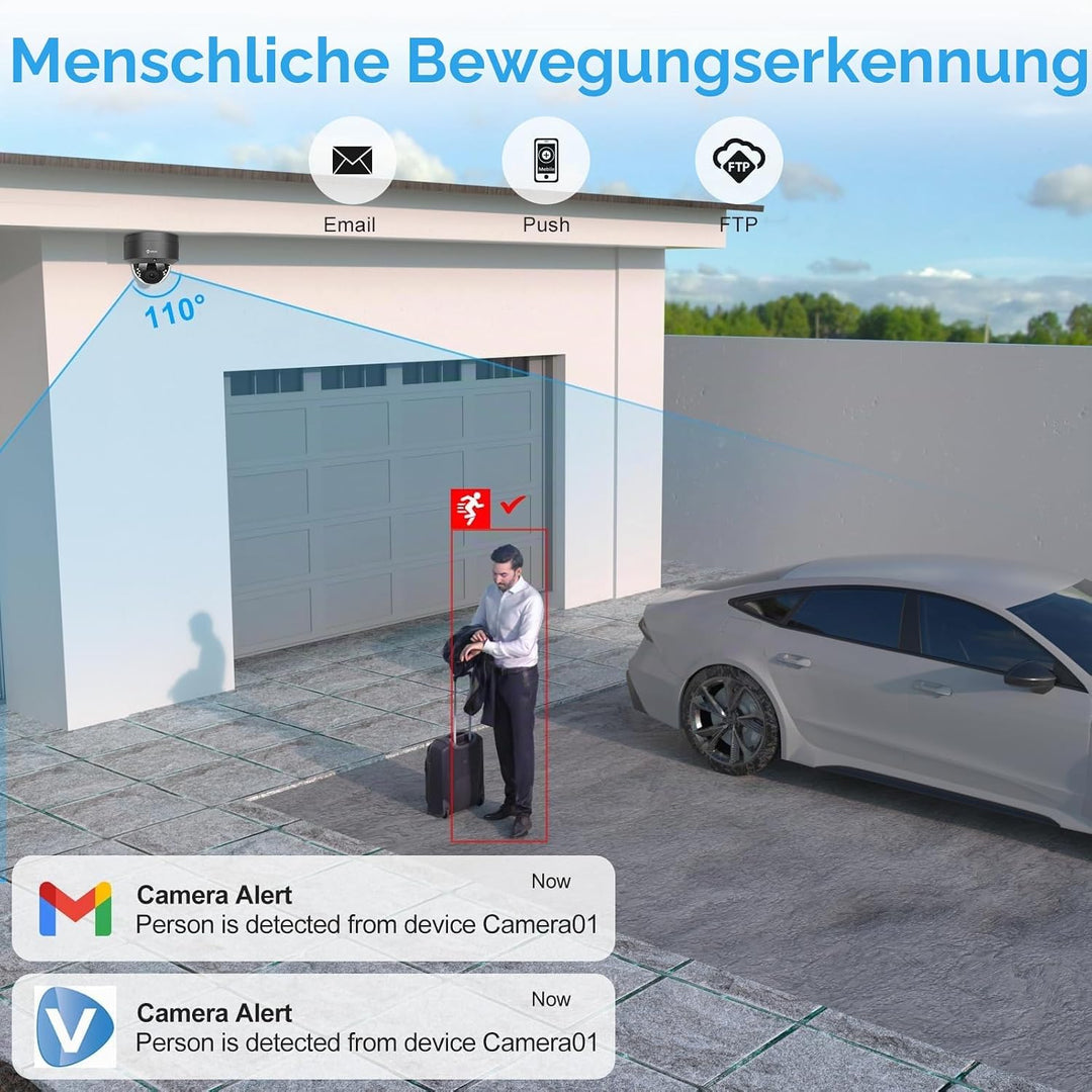 Anpviz 5MP POE IP Kamera Outdoor, Dome Überwachungskamera Aussen | Personenerkennung, 30m IR Nachtsi