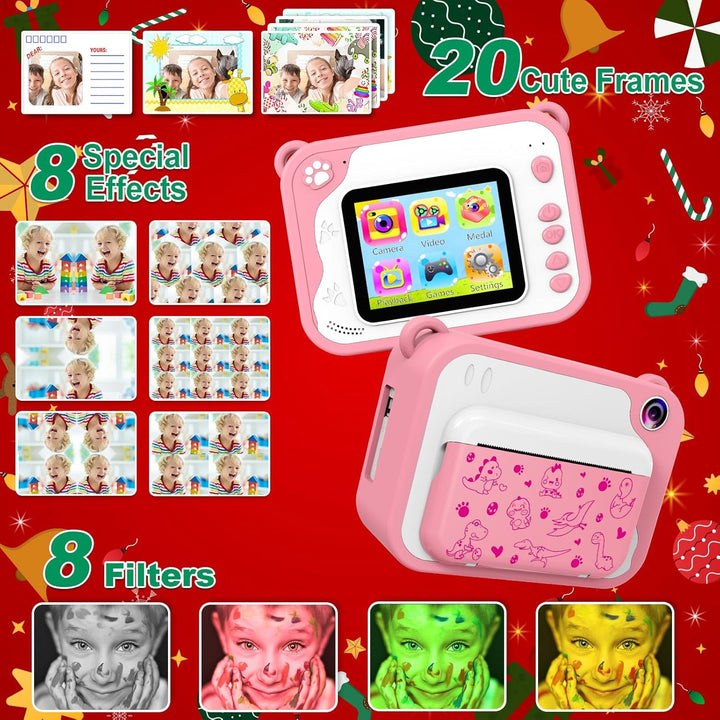 Ushining Sofortbildkamera für Kinder, Kinderkamera 10X Zoom Digitalkamera Kinder 2,4 Zoll Bildschirm