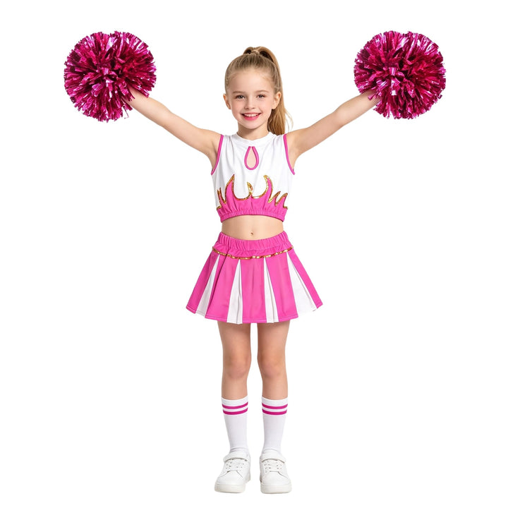 LOLANTA Mädchen Cheerleader Kostüm Schulkind Cheer Kostüm Outfit Karneval Kostüm Rosa 134-140, Rosa