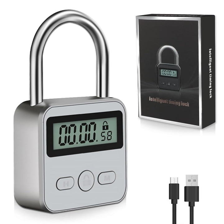 mizikuu Digitale Zeitschloss, Smart Time Lock mit LCD-Display USB Sicherheits Vorhängeschloss Heavy