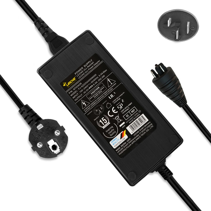 LEICKE E-Bike Schnellladegerät 36V / 42V 6A – DC Ladegerät mit ovalem Stecker – kompatibel mit Bosch