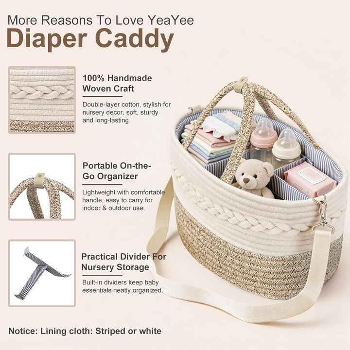 YeaYee Baby Windel Caddy Organizer，Multifunktionale Aufbewahrungsbox für Windeln， mit wechselbaren F