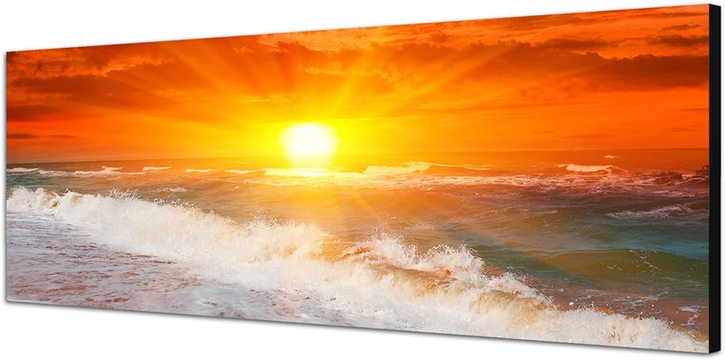 Paul Sinus Art Panoramabild auf Leinwand und Keilrahmen 150x50cm Strand Meer Abendsonne Dämmerung