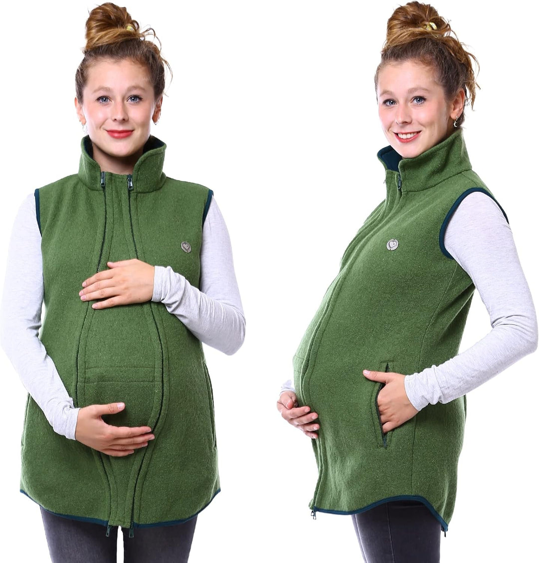 Viva la Mama - Wollweste Trageweste aus Wolle zum Babytragen Umstandsweste - PEVE - kiwigrün - L L A