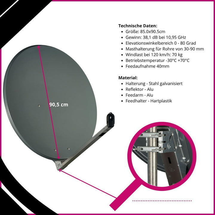 Gibertini Alu Spiegel 85 cm antrazith