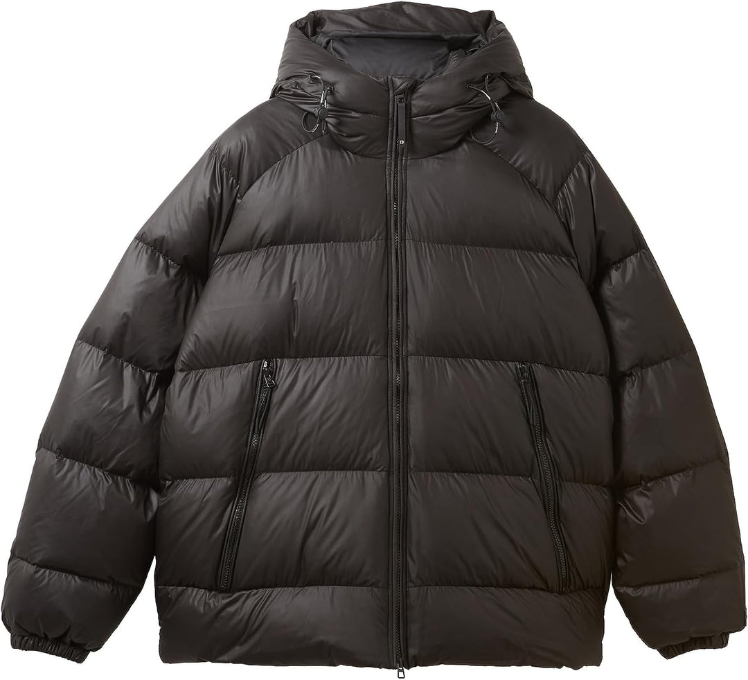TOM TAILOR Denim Herren Relaxed Fit Recycled Down Puffer-Jacke mit Kapuze L 29999-black, L 29999-bla