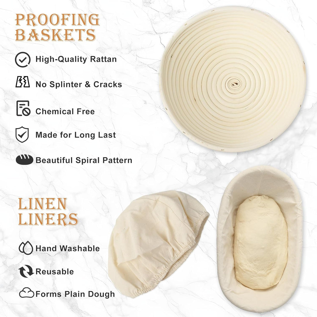 10 Stück Gärkorb Brot Set, 23cm Rund + 25cm Oval Brot Gärkorb,Gärkörbchen zum Brotbacken,Handgefloch