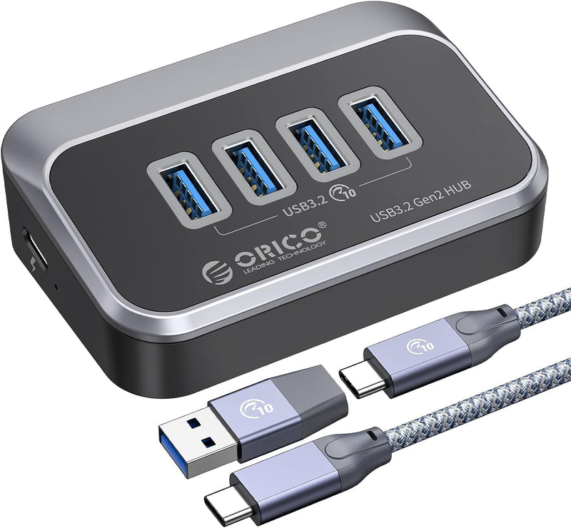 USB C Hub, ORICO 4 Port USB 3.2 Gen 2 Data Hub 10Gbps, ABS USB Splitter mit 0,5M Datenkabel, USB Ver