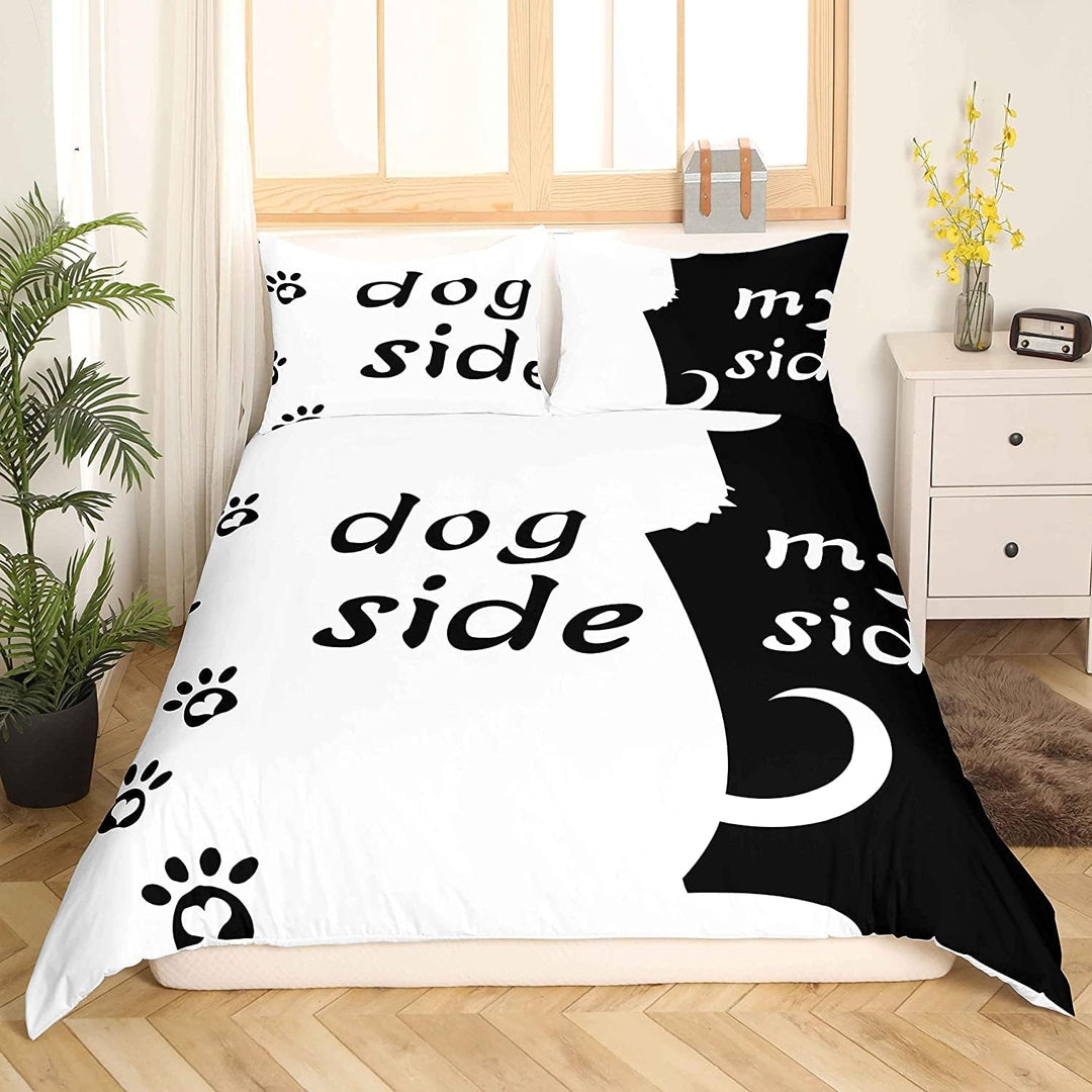 Homewish Dog Side and My Side Bettwäsche Set,155x220 Schwarz Weiss Hundedeckenbezug Set,für Mädchen,