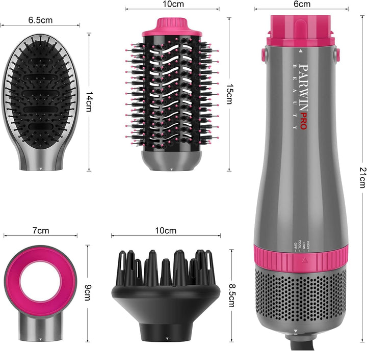 4 IN 1 Haartrockner Warmluftbürste Set, PARWIN PRO BEAUTY Styler-Set, Föhnbürste mit 4 Aufsätze zum