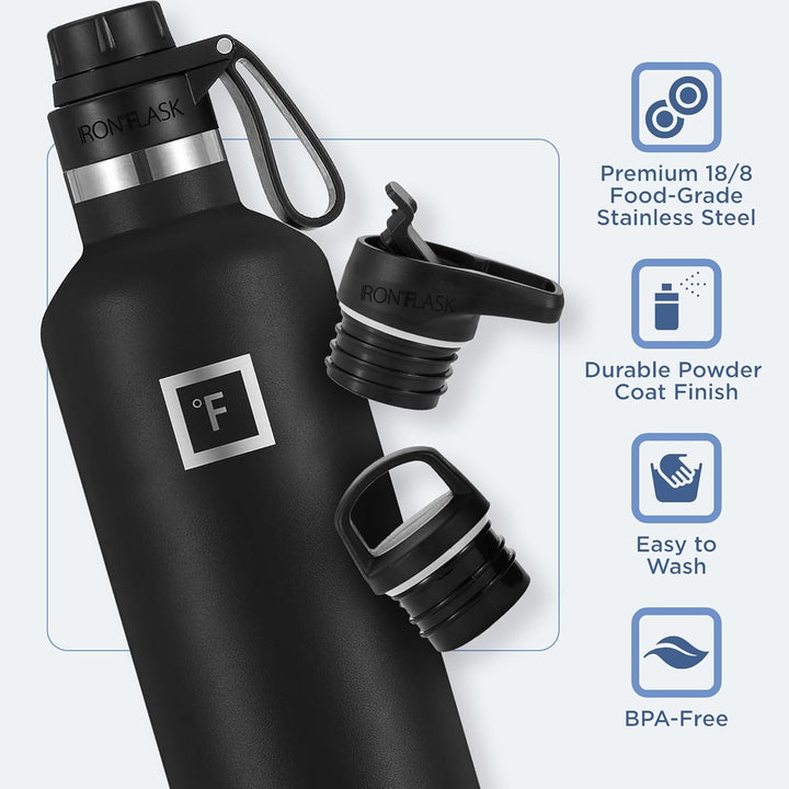 IRON °FLASK Edelstahl Trinkflasche mit 3 Deckel - Auslaufsicher Thermosflasche - Metall Wasserflasch