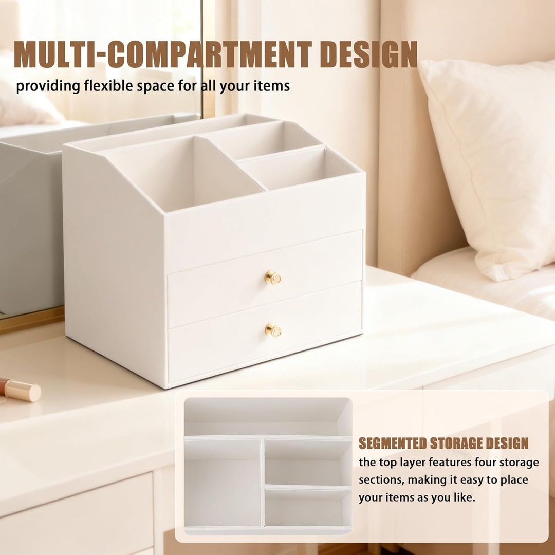Homeanda Make-up-Organizer aus Kunstleder mit 2 Schubladen – Schreibtisch-Organizer für Kosmetik, Li