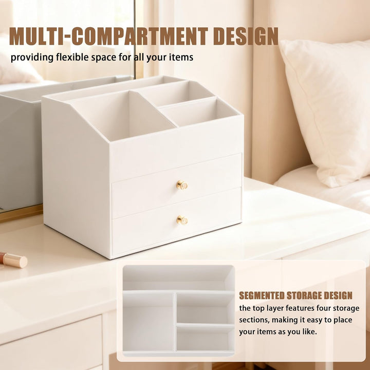 Homeanda Make-up-Organizer aus Kunstleder mit 2 Schubladen – Schreibtisch-Organizer für Kosmetik, Li