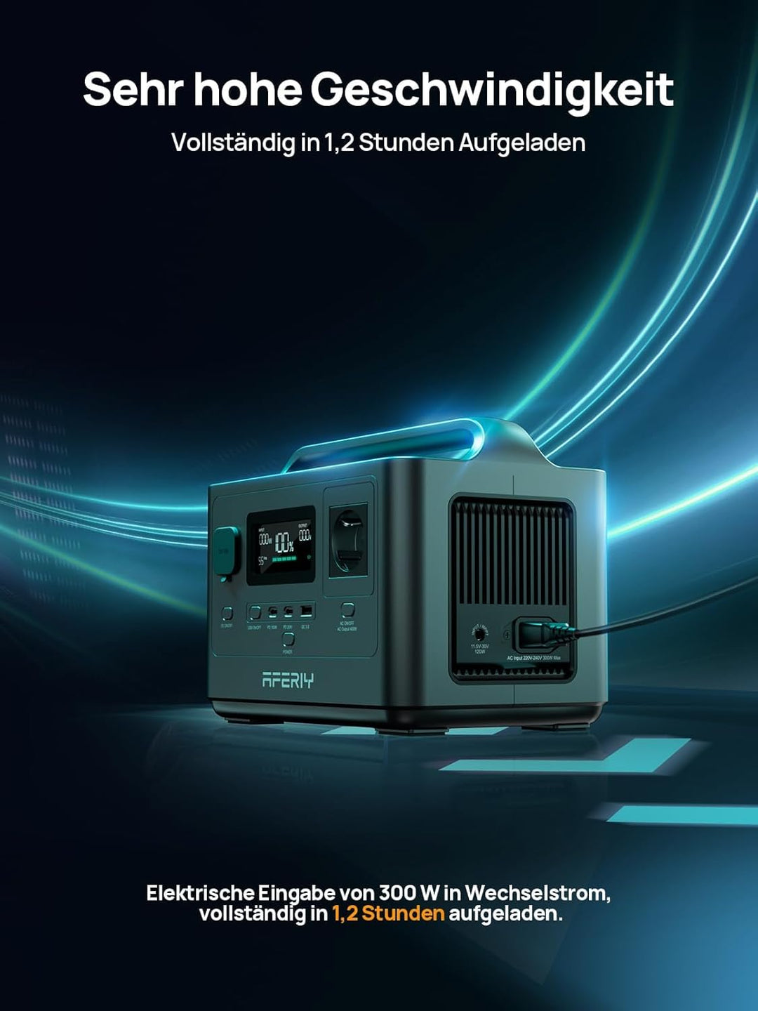 AFERIY AF-P040 Solar Generator mit 100W Solarpanel, 256Wh LiFePO4-Batterie, 400W AC & 100W USB-C Aus